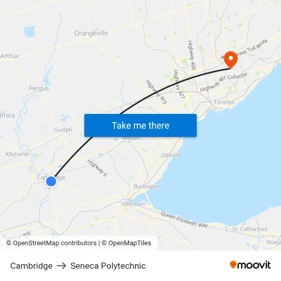Cambridge to Seneca Polytechnic map