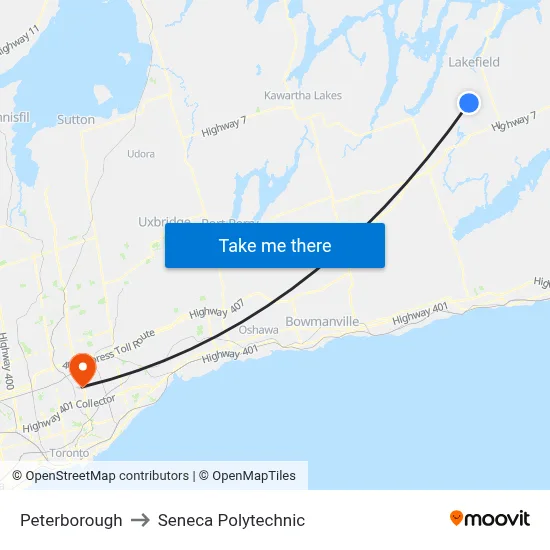 Peterborough to Seneca Polytechnic map