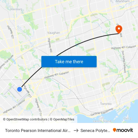 Toronto Pearson International Airport (Yyz) to Seneca Polytechnic map