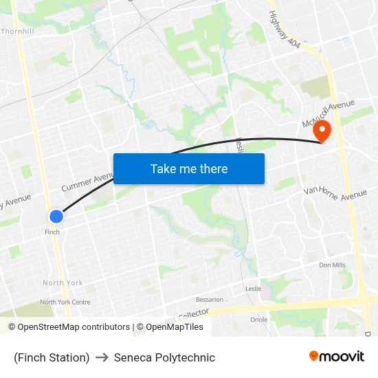 (Finch Station) to Seneca Polytechnic map