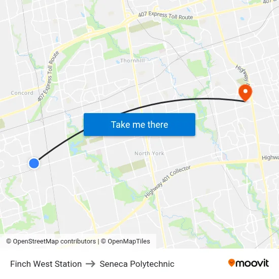 Finch West Station to Seneca Polytechnic map