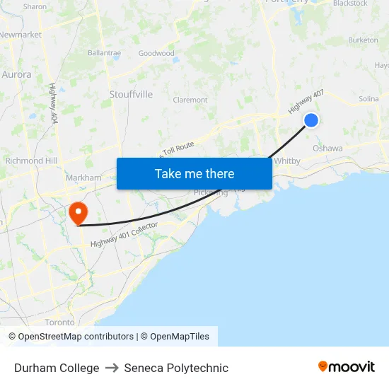 Durham College to Seneca Polytechnic map