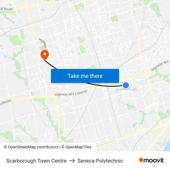 Scarborough Town Centre to Seneca Polytechnic map