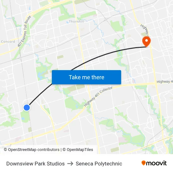 Downsview Park Studios to Seneca Polytechnic map