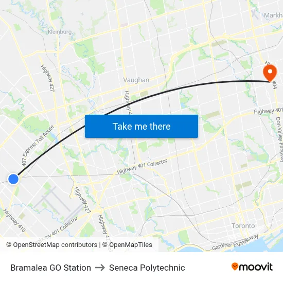 Bramalea GO Station to Seneca Polytechnic map