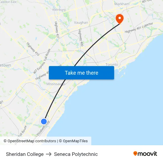 Sheridan College to Seneca Polytechnic map