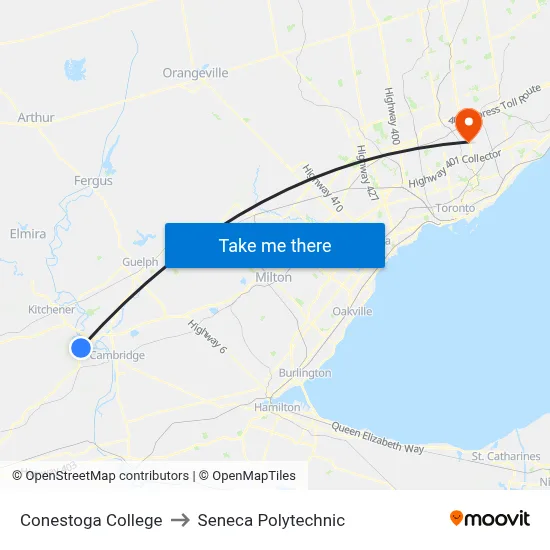 Conestoga College to Seneca Polytechnic map