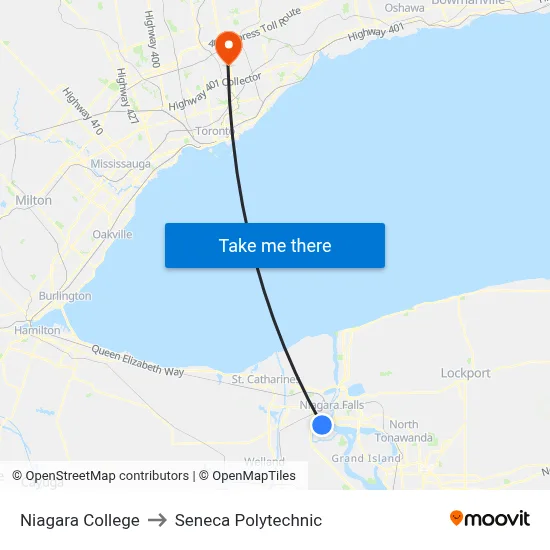 Niagara College to Seneca Polytechnic map