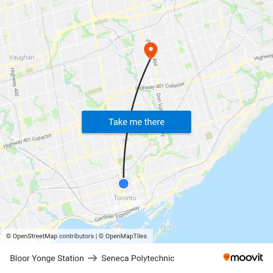 Bloor Yonge Station to Seneca Polytechnic map