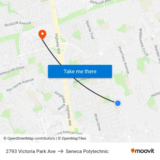 2793 Victoria Park Ave to Seneca Polytechnic map