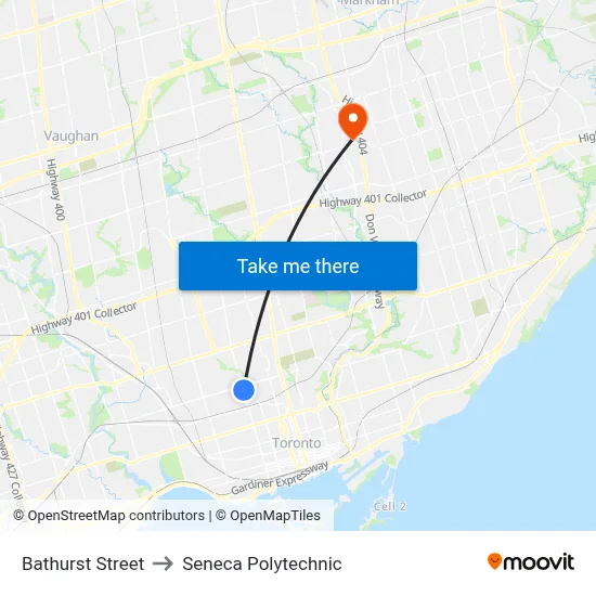 Bathurst Street to Seneca Polytechnic map