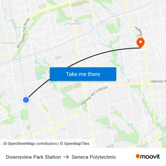 Downsview Park Station to Seneca Polytechnic map