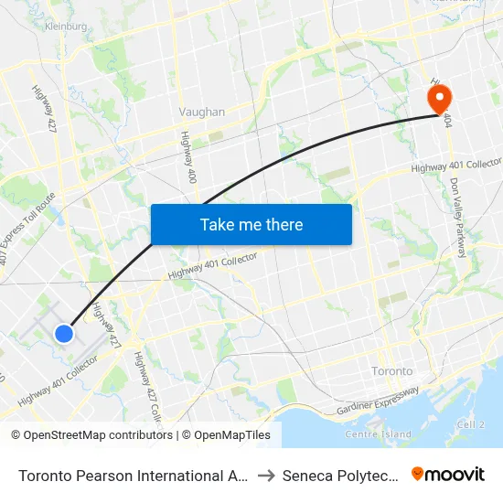 Toronto Pearson International Airport to Seneca Polytechnic map