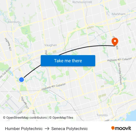 Humber Polytechnic to Seneca Polytechnic map