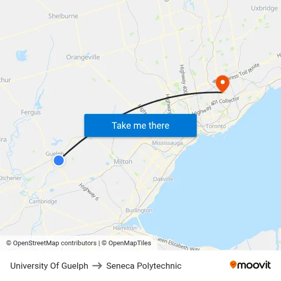 University Of Guelph to Seneca Polytechnic map