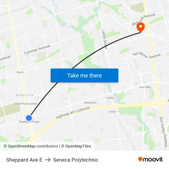 Sheppard Ave E, Toronto, ON M2N to Seneca Polytechnic map