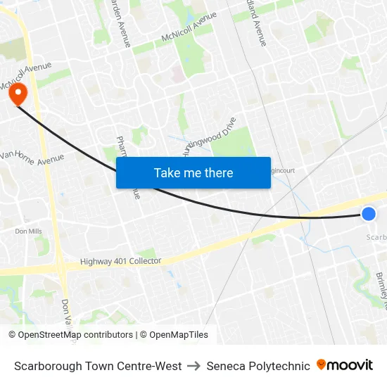 Scarborough Town Centre-West to Seneca Polytechnic map