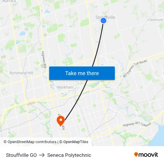 Stouffville GO to Seneca Polytechnic map