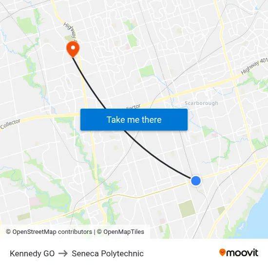 Kennedy GO to Seneca Polytechnic map