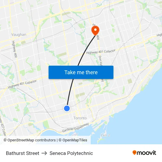 Bathurst Street to Seneca Polytechnic map