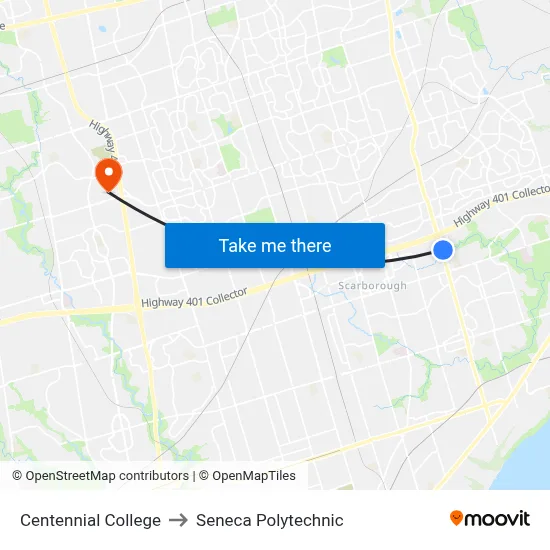 Centennial College to Seneca Polytechnic map