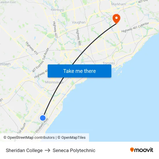 Sheridan College to Seneca Polytechnic map