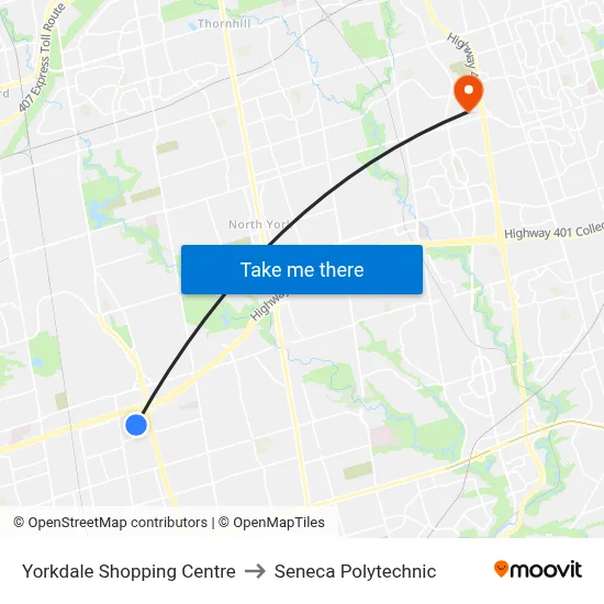 Yorkdale Shopping Centre to Seneca Polytechnic map