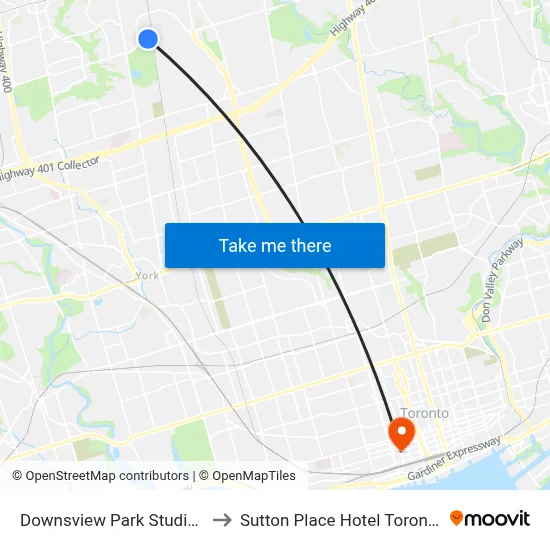 Downsview Park Studios to Sutton Place Hotel Toronto map