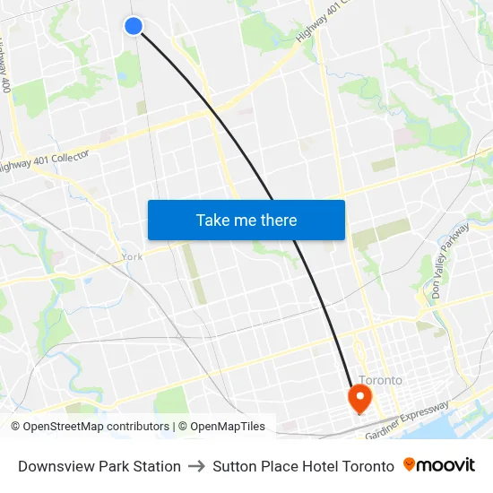 Downsview Park Station to Sutton Place Hotel Toronto map
