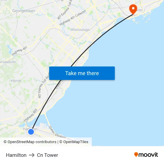 Hamilton to Cn Tower map