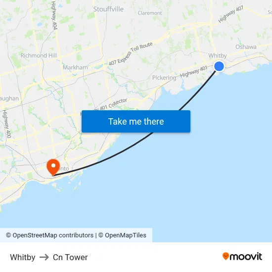 Whitby to Cn Tower map