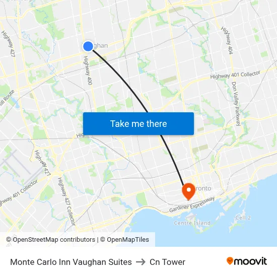 Monte Carlo Inn Vaughan Suites to Cn Tower map