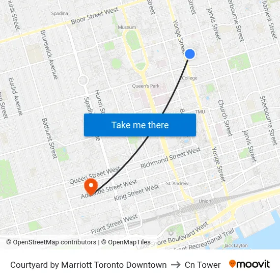 Courtyard by Marriott Toronto Downtown to Cn Tower map
