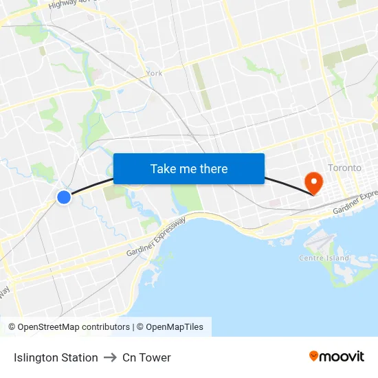 Islington Station to Cn Tower map