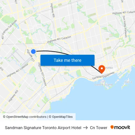Sandman Signature Toronto Airport Hotel to Cn Tower map