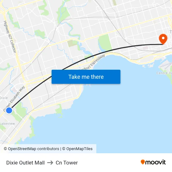 Dixie Outlet Mall to Cn Tower map