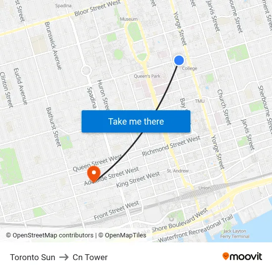 Toronto Sun to Cn Tower map