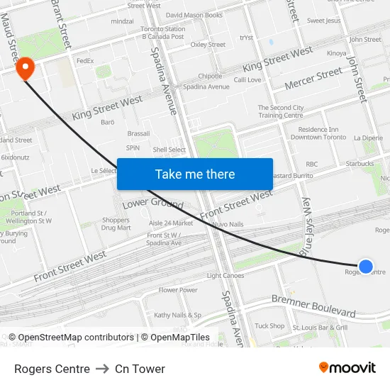 Rogers Centre to Cn Tower map