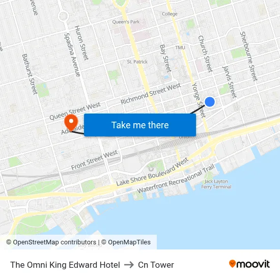 The Omni King Edward Hotel to Cn Tower map