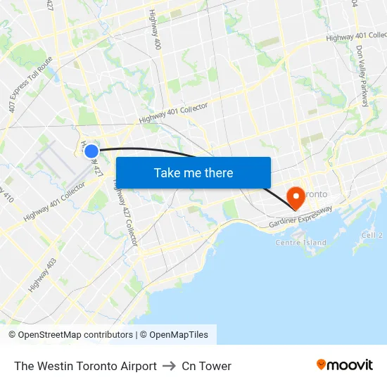The Westin Toronto Airport to Cn Tower map