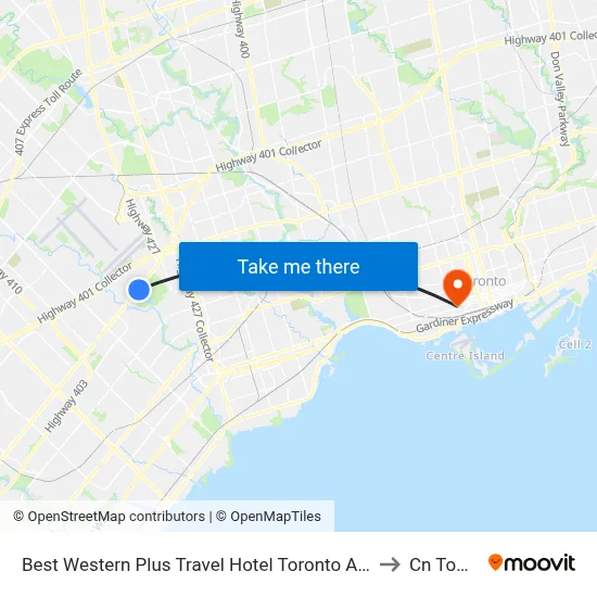 Best Western Plus Travel Hotel Toronto Airport to Cn Tower map