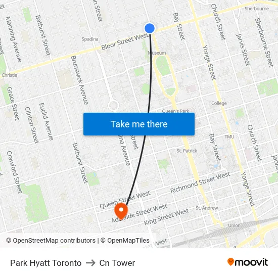 Park Hyatt Toronto to Cn Tower map