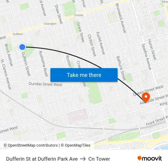 Dufferin St at Dufferin Park Ave to Cn Tower map