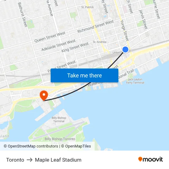 Toronto to Maple Leaf Stadium map