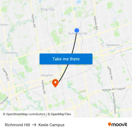 Richmond Hill to Keele Campus map