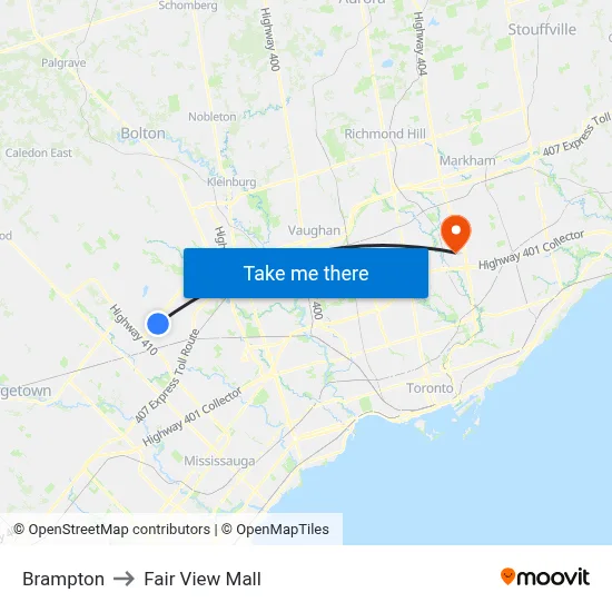 Brampton to Fair View Mall map