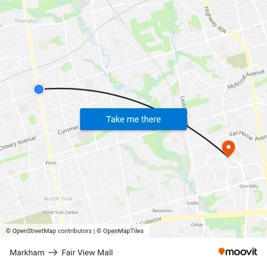 Markham to Fair View Mall map