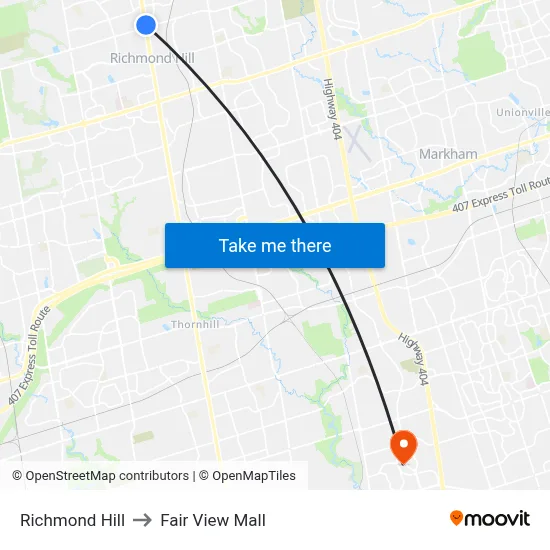 Richmond Hill to Fair View Mall map