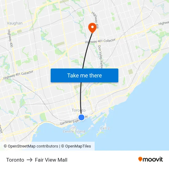 Toronto to Fair View Mall map