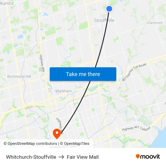 Whitchurch-Stouffville to Fair View Mall map